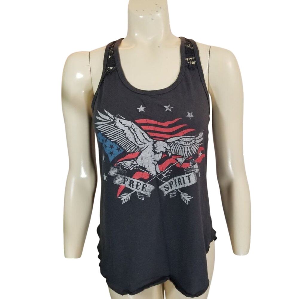 Fifth Sun Tank Top Free Spirit‎ Eagle Patriotic Lace Women's Size Small